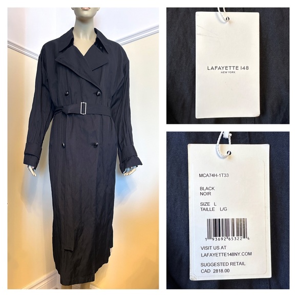Lafayette 148 black belted trench coat - Picture 2 of 15